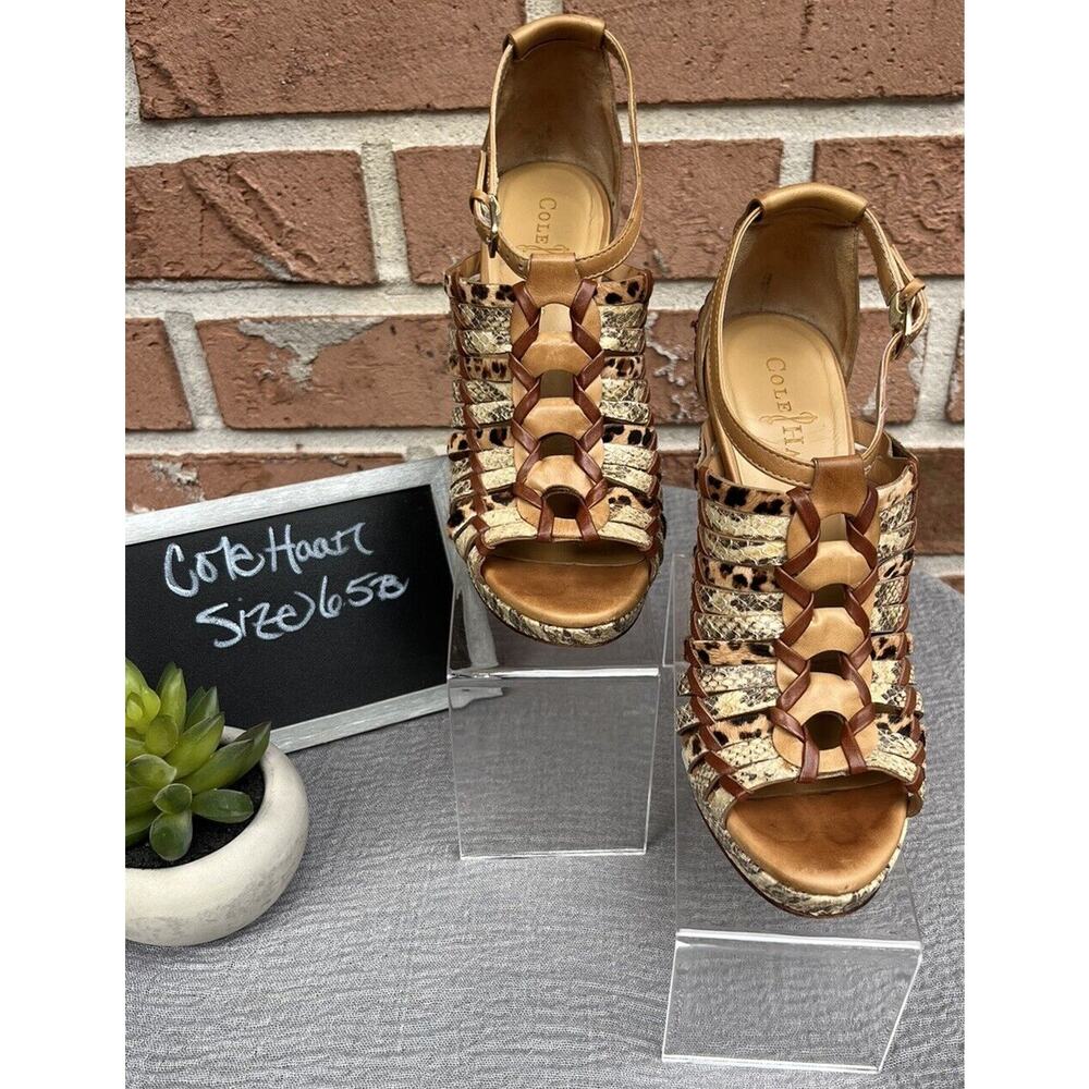 Women's Cole Haan Minka Wedge Animal Print Buckle Strap Size 6.5B